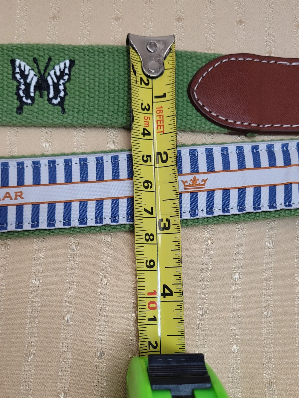 Peter Millar Bandon Trails Golf Belt Size 38 Canvas Leather Butterfly Logo Green